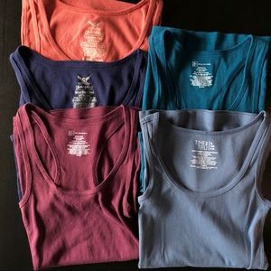 set of 5 ribbed fitted tanks solid colors